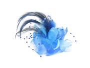 Ladies Hair DIY Blue Plume Flower Style Alligator Safety Pin Brooch Hairclip