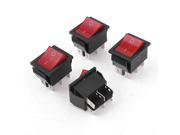 15A 250VAC ON OFF Panel Mounting Red Lamp Snap In Boat Rocker Switch 4 Pcs