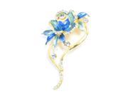 Unique Bargains Wedding Engagement Stylish Floral Rhinestone Detail Pin Brooch Broach Blue