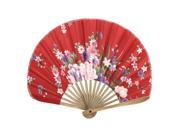 Unique Bargains Nylon Mini Blooming Flowers Print Foldable Bamboo Ribs Hand Fan Red