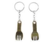 Unique Bargains 2 Pcs Retro Style Fork Shape Dangling Pendant Keychain Bronze Tone
