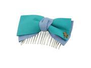 Green Pale Blue Dual Layer Bowtie Loop Pin Hair Comb Clip Clamp for Lady