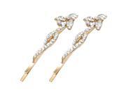 Unique Bargains 2 X Girls Clear Plastic Crystal Inlay Flower Detailing Copper Tone Clip Hairclip