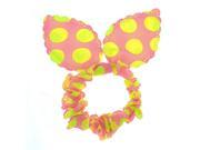Unique Bargains Girls Fluorescent Yellow Dots Pattern Rabbit Ear Hair Tie Ponytail Holder Pink