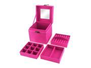 Unique Bargains Lint Wood Chinese Style 2 Layers Cosmetic Makeup Box Case Fuchsia w Mirror