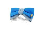 Blue Polyester Dual Layer Bowtie Loop Pin Hair Comb Clip Clamp for Lady