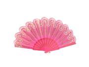 Unique Bargains Chinese Style Glitter Flower Floral Fabric Folding Hand Dancing Fan Pink