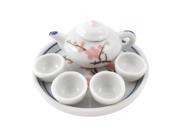 Unique Bargains Home Ceramic Plum Blossom Printed Mini Plate Teapot Cup Tea Set