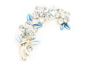 Maya Blue Shiny Faux Rhinestone Flower Leaf Safety Pin Brooch Decor