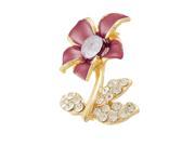 Rhinestone Detailings Burgundy Flower Design Safety Pin Brooch Broach