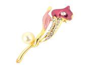 Unique Bargains Pink Red Faux Pearl Accent Rhinestones Inlaid Brooch Breastpin Gift for Lady