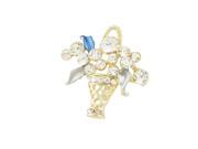 Rhinestone Detail Two Tone Blue Leaf Flower Basket Pin Brooch