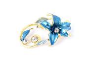 Unique Bargains Lady Rhinestones Flower Inlaid Party Clothes Dress Decor Safety Pin Brooch Blue