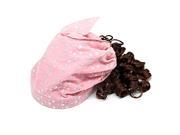 Unique Bargains Girl Brown Curled Curly Wig w Pink Circle Print Hat Cap