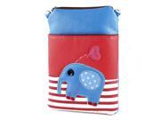 Red Blue Elephant Pattern Faux Leather 2 Compartments Phone Coin Bag Pouch