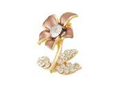 Woman Glittery Rhinestone Brown Flower Shape Safety Pin Brooch