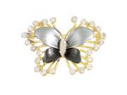 Woman Glittery Rhinestone Detailing Black Butterfly Safety Pin Brooch Gift