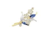Woman Apparel Ornament Metal Flower Blue Silver Tone Leaf Pin Brooch