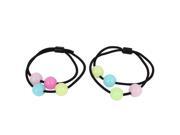 Unique Bargains 2Pcs Multi colors Round Beads Accent Stretch Rope Hair Band Ponytail Holder