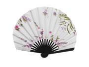 Unique Bargains Wedding Decor Bamboo Ribs Fabric Blooming Flower Pattern Folding Hand Fan White