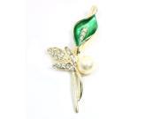 Unique Bargains Bandquet White Bead Green Flower Decor Safety Breastpin Brooch Pin for Ladies