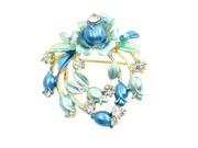 Unique Bargains Wedding Party Bling Rhinestone Inlaid Blue Flower Wreath Pin Brooch Broach