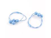 Unique Bargains Ligth Blue White Dots Beads Accent Stretch Hair Tie Bands Ponytail Holders Pair