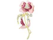 Unique Bargains Wedding Women Rhinestone Inlaid Pink Burgundy Flower Leaf Pin Brooch Breastpin