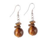 Unique Bargains Pair Brown Round Beads Crushed Stone Decor Ear Hook Earrings for Lady
