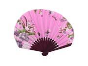 Unique Bargains Wedding Decor Bamboo Frame Fabric Blooming Floral Pattern Folding Hand Fan Pink