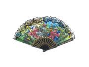 Wedding Party Black Plastic Carved Rib Lace Detail Handheld Folding Hand Fan
