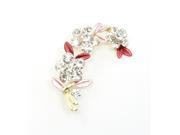 Unique Bargains Pink Red Shiny Rhinestone Floral Leaf Safety Pin Brooch Decoration