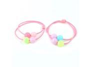 Unique Bargains Lady Girl Colorful Beads Pink Rope Hair Band Ponytail Holder 2 Pcs