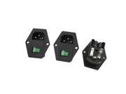 3pcs IEC320 C14 Power Inlet Green Light Rocker Switch AC 250V 15A w Fuse Holder