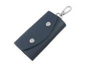 Unique Bargains Metal 5 Hook Midnight Blue Faux Leather Car Keys Bag Pouch