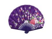 Unique Bargains Party Decor Bamboo Ribs Fabric Blooming Flower Print Foldable Hand Fan Purple