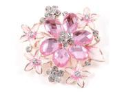 Woman Garment Ornament Plastic Crystal Inlaid Flower Brooch Silver Tone Pink