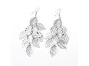 Unique Bargains Lady Ear Ornament Multi Layers Leaf Design Fish Hook Earrings Silver Tone 2Pcs
