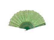Unique Bargains Chinese Style Glitter Flower Pattern Dancing Party Nylon Folding Hand Fan Green