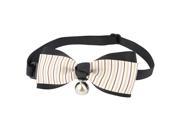 Unique Bargains Stripe Pattern Bell Decor Pet Dog Doggy Adjustable Bowtie Collar White Beige