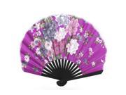Unique Bargains Wedding Party Decor Bamboo Ribs Blooming Flower Printed Folding Hand Fan Fuchsia