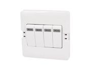AC 250V 16A Square 4 Gang On Off Press Button Type Wall Switch Plate White