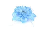 Unique Bargains Party Blue Glitter Fabric Floral Feather Detailing Elastic Hairband Brooch