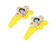 Pair Yellow Silver Tone Letters Decor Snap Bendy Hair Clips Hairclip for Kids