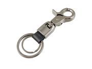 Unique Bargains Lobster Clasp Metal Faux Leather Double Rings Keyring Holder
