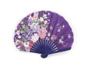 Unique Bargains Party Decor Bamboo Ribs Fabric Blooming Flower Pattern Folding Hand Fan Purple