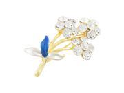 Glittery Rhinestone Flower Royal Blue Silver Tone Leaf Brooch Ornament