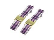 Pair Metal Alligator Clip Checked Fibre Coated Purple White Hairclips