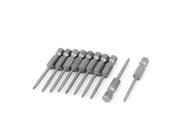 T7 Type 1 4 Hex Shank 2mm Tip 50mm Long Magnetic Torx Screwdriver Bits 10pcs