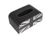 Unique Bargains Car Black White Faux Leather Flag Pattern Tissue Box Holder for Mini Cooper
